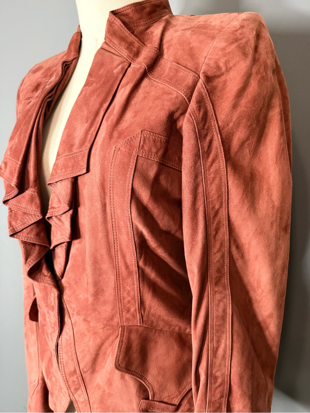 Gucci Leather Ruffle-Front Jacket - Picture 5 of 15
